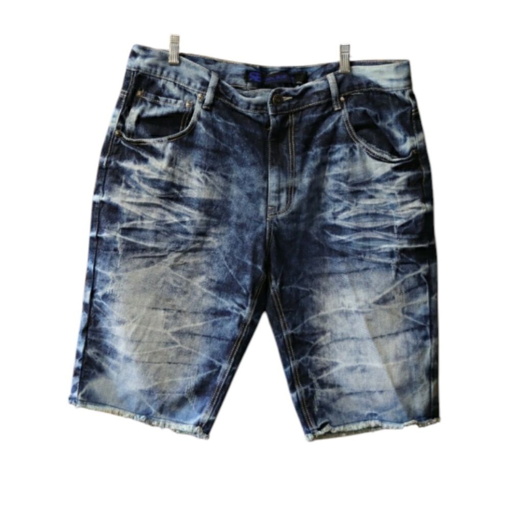 Royal Blue Distressed Denim Jean Shorts Y2K Vintage Raw Hem Streetwear Jorts 38